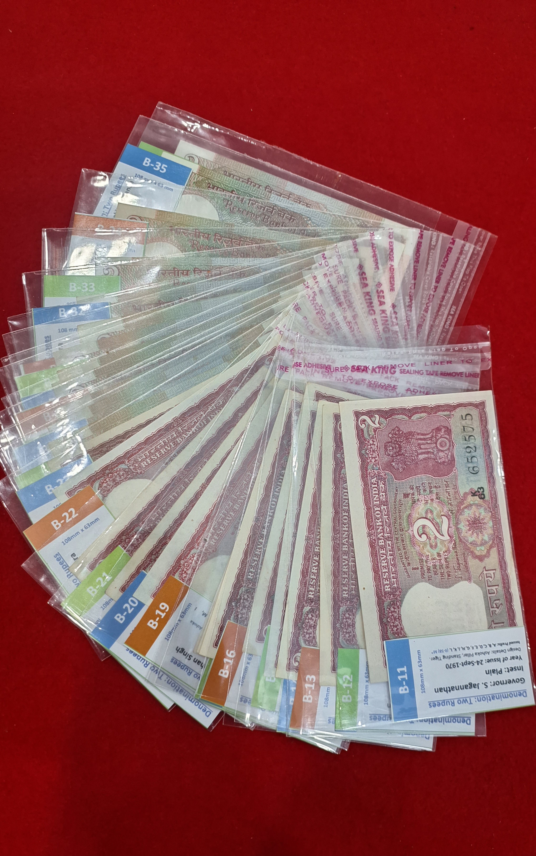 2 Rupee Signature Set B-11 to B-36 Total 26 Notes