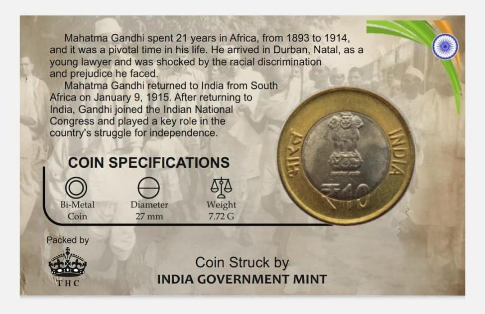 10 Rs. Return from South Africa rare Commemorative Coin Card Special Edition
