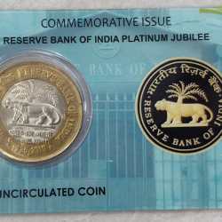 10 Rs Reserve Bank of India Platinum Jubilee rare Commemorative Coin Card Special Edition