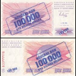 Bosnia & Herzegovina 100000 Dinara on 10 Dinara Banknote 1993 P34a UNC Unique and Rare