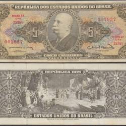 Brazil 5 Cruzeiros Banknote 1963 ND P176b UNC Unique and Rare