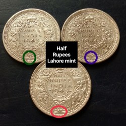 King👑👑👑👑 George Vl 🌗Ruppee Lahore Mint & Half rupees 1943/44/45 Weight 6gm each Silver🏅 Original Gauarantee Excellent Condition Same and similar piece available
