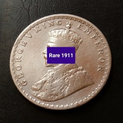 Silver British India 🇮🇳 King👑👑👑 George V Full Silver Scare date 1911 1 ₹ ruppee Weight 11.5GM Original Gauarantee Excellent Condition. Same and similar piece available