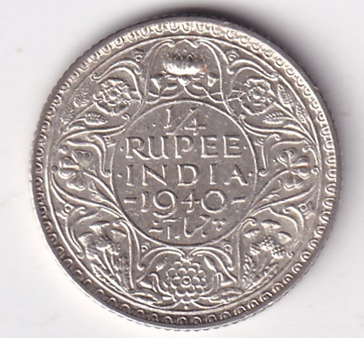 Quarter Rupee 1940 King George VI Silver UNC Coin