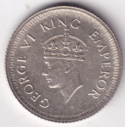 Quarter Rupee 1942 King George VI Silver UNC Coin