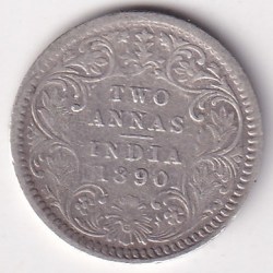 Two Annas 1890 Victoria Empress Silver Rare Coin