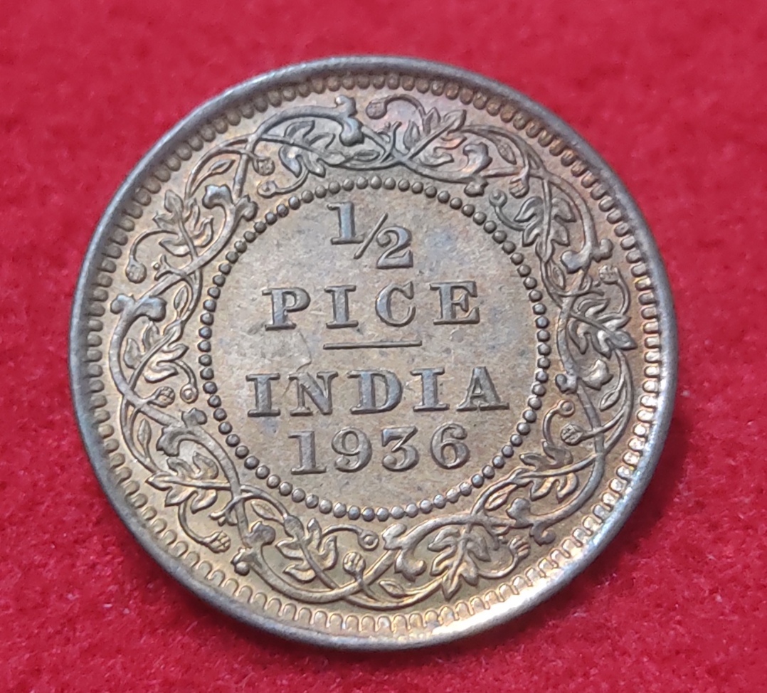 1/2 Pice George V 1936 Calcutta Mint UNC Condition Weight 2.43 GMS Metel Bronze