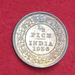 1/2 Pice George V 1936 Calcutta Mint UNC Condition Weight 2.43 GMS Metel Bronze
