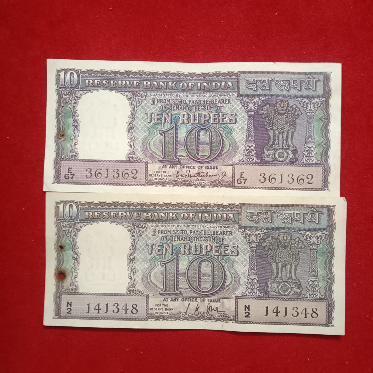 Ten Rs Daimond Issue Notes 5 Pcs Given Governor LK Jha or PC Bhattacharya Shown Image Extra fine Condition A15
