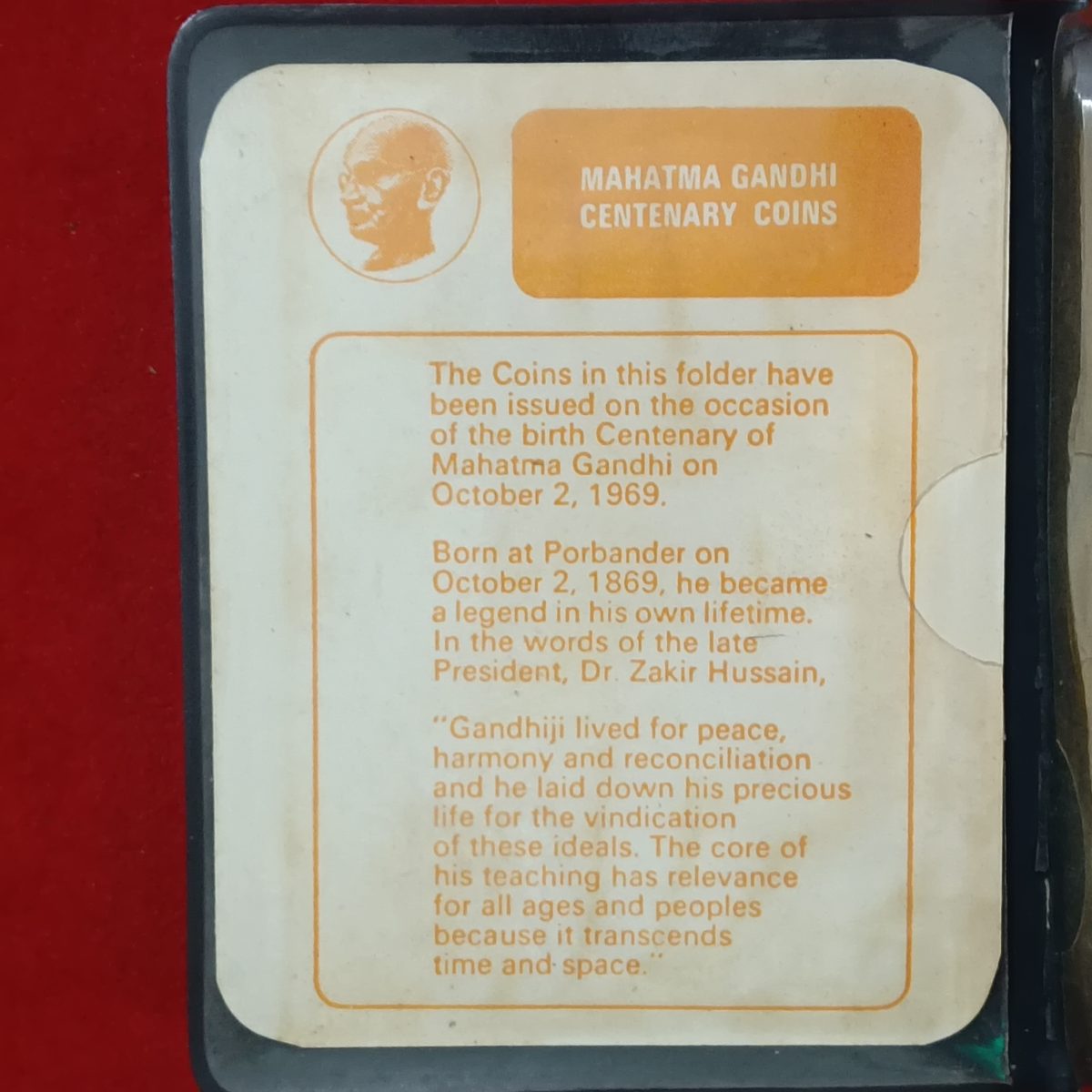 Extremely Rare Un Circulated Proof Coin Set Republic of India Mahatama Gandhi Centenary Coin Set 1969 Year Bombay Texal