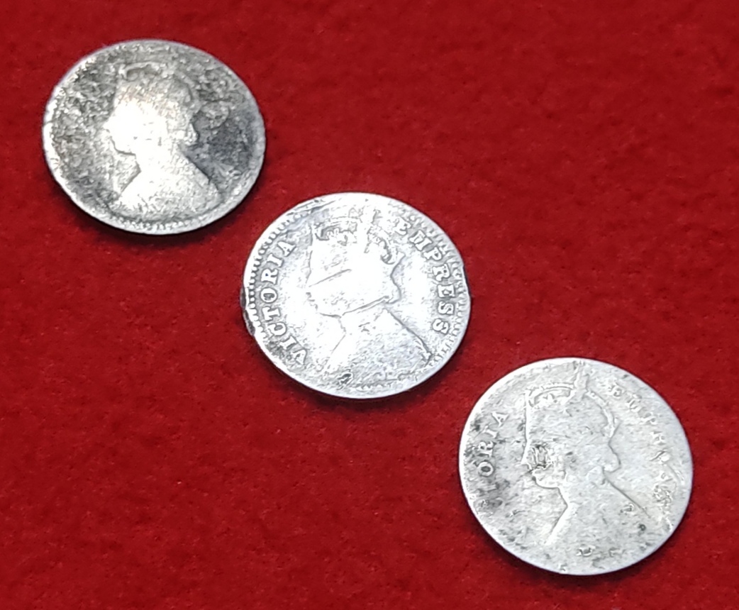 Two Anna Victoria Empress 3 Coin Set Year 1896,1897,1898
