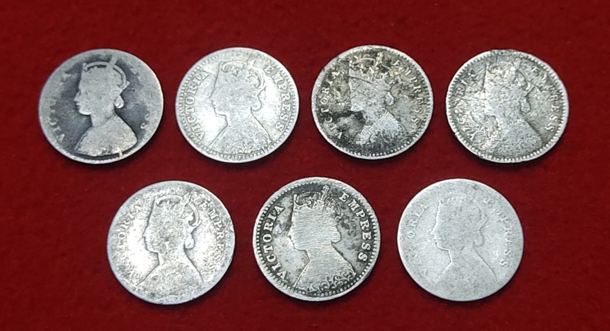 Two Anna Silver 7 Coin Set Victoria Empress