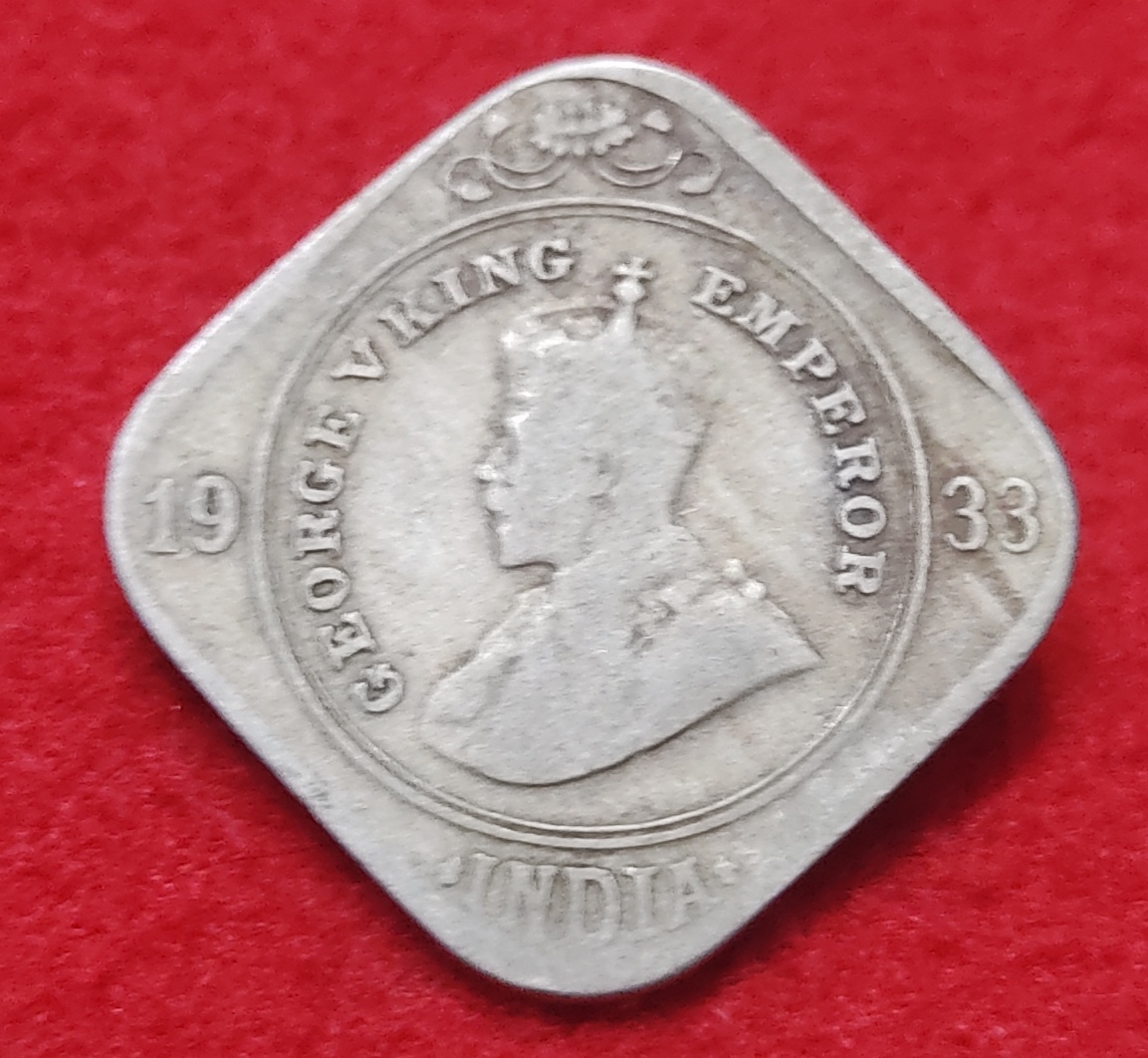 Rare 2 Anna George V 1933 Calcutta Mint