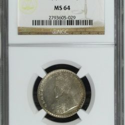 Half Rupee George V 1925 Calcutta Mint NGC Graded MS 64
