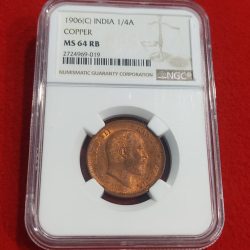 One Quarter Anna Edward VII 1906 NGC Graded MS 64