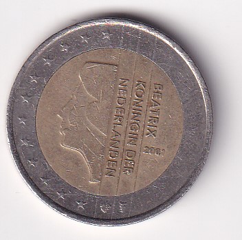 Netherlands 2 Euros 2001 - Beatrix Bimetallic Rare Coin # I-821