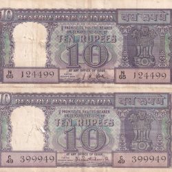 10 Rupees Diamond Issue 2 Different Governor L.K. JHA and P.c.bhattacharya RARE(2 Note Set)