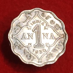 Rare One Anna George V Year 1930 Calcutta Mint