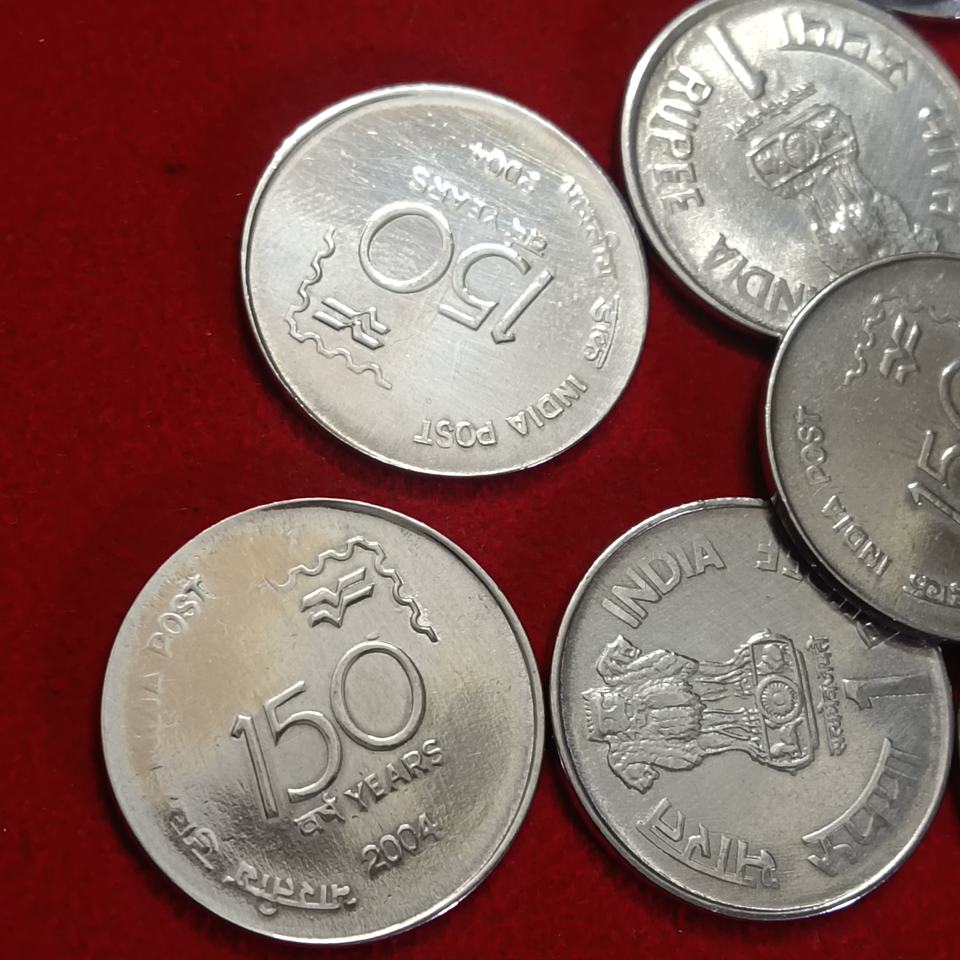 One Rs Scare Coin 150 Years of India Post FSS 2004 Year Calcutta Mint Good Condition 10 Pcs Given