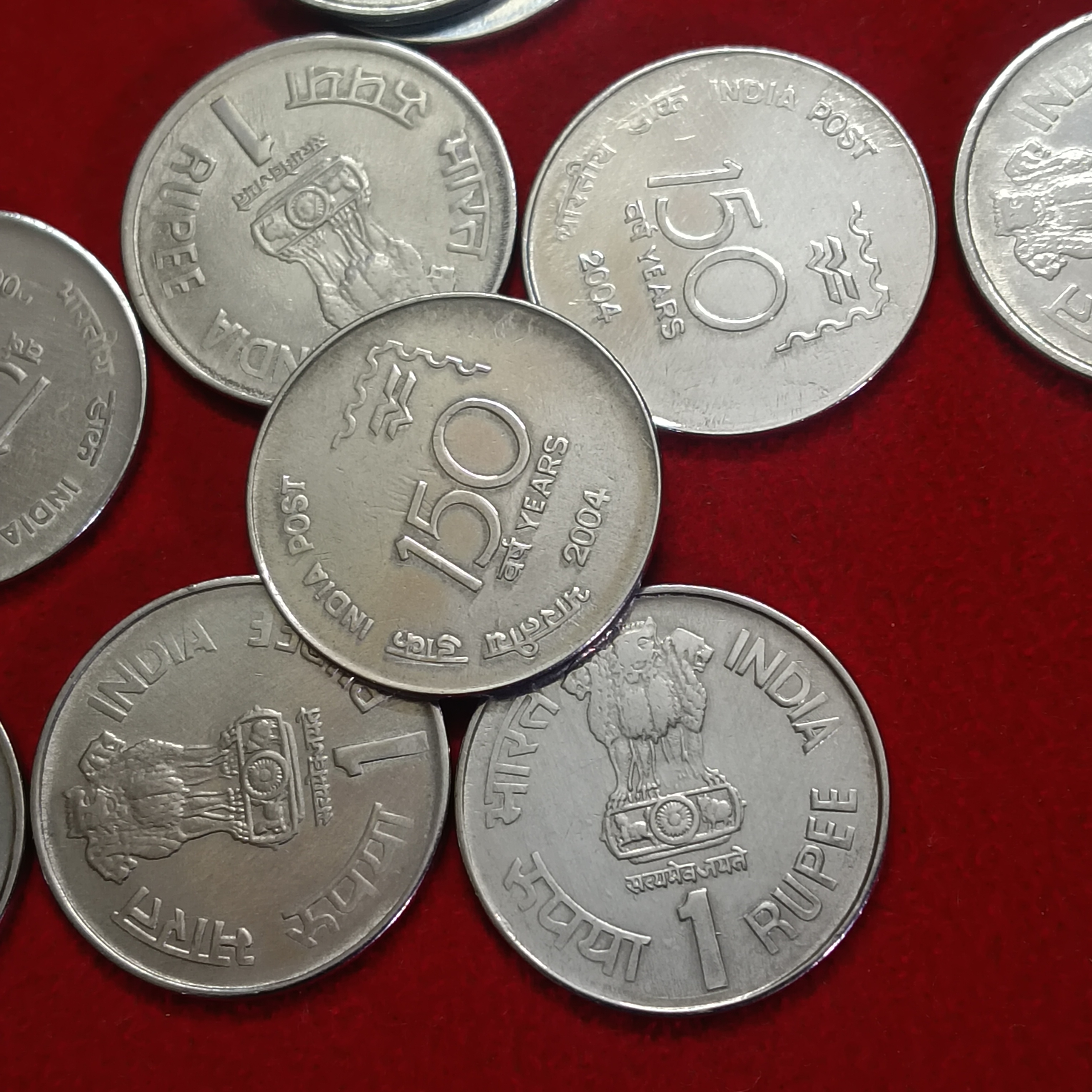 One Rs Scare Coin 150 Years of India Post FSS 2004 Year Calcutta Mint Good Condition 10 Pcs Given