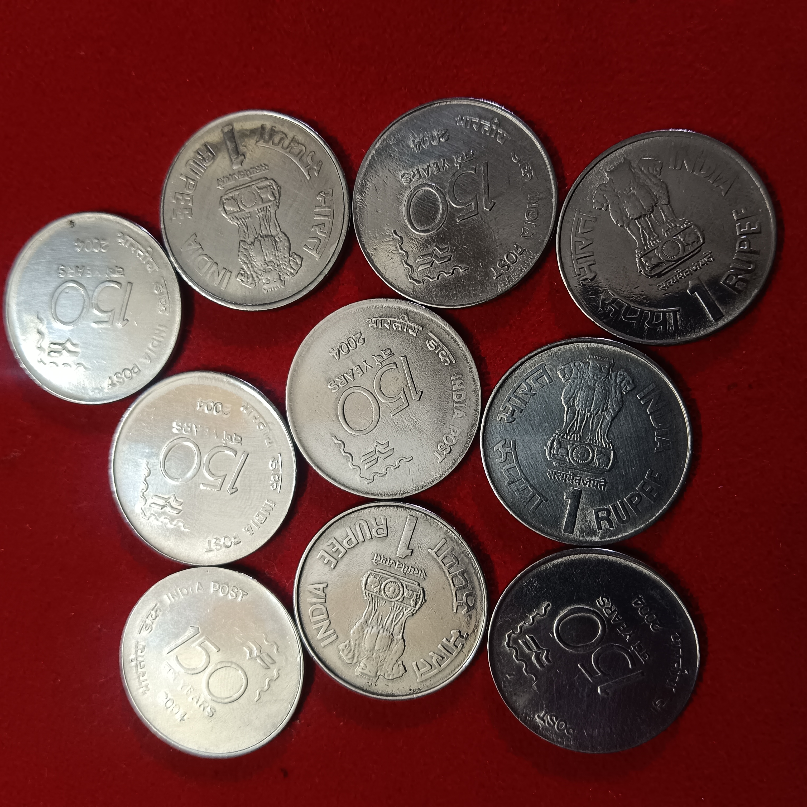 One Rs Scare Coin 150 Years of India Post FSS 2004 Year Calcutta Mint Good Condition 10 Pcs Given