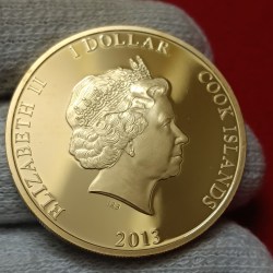 Extremely Rare Proof Coin Elizabeth II One Dollar Cook Islands 2013 Year The Duke And Duchess Of Cambridge Gold Plated Proof Coin Rare Issue 2013 Year