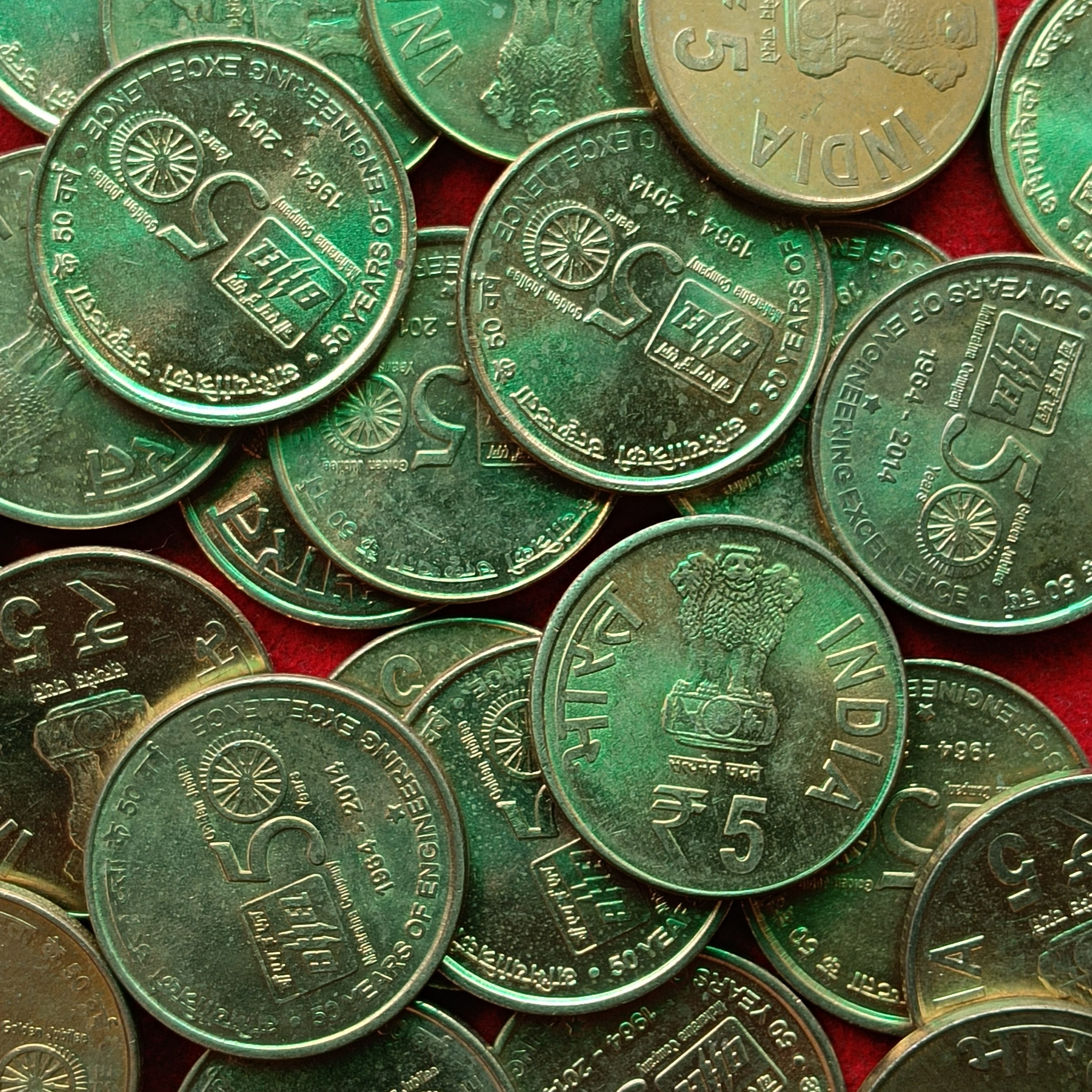 Five Rs Scare Coins BHEL 50 Years of Engineering Excellence 1964-2014 Hyderabad Mint Unc Condition Coins 100Pcs Given Pkt