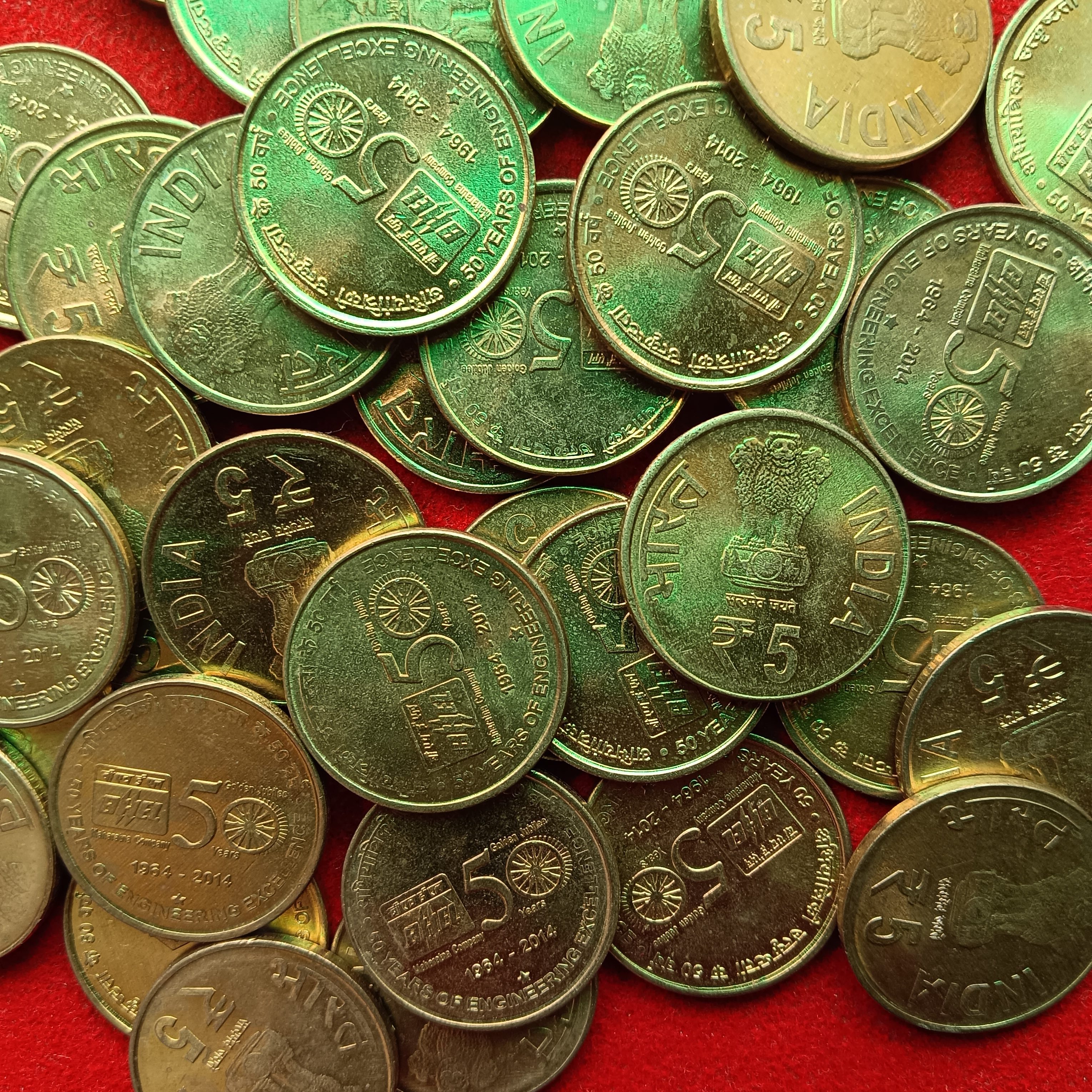 Five Rs Scare Coins BHEL 50 Years of Engineering Excellence 1964-2014 Hyderabad Mint Unc Condition Coins 100Pcs Given Pkt