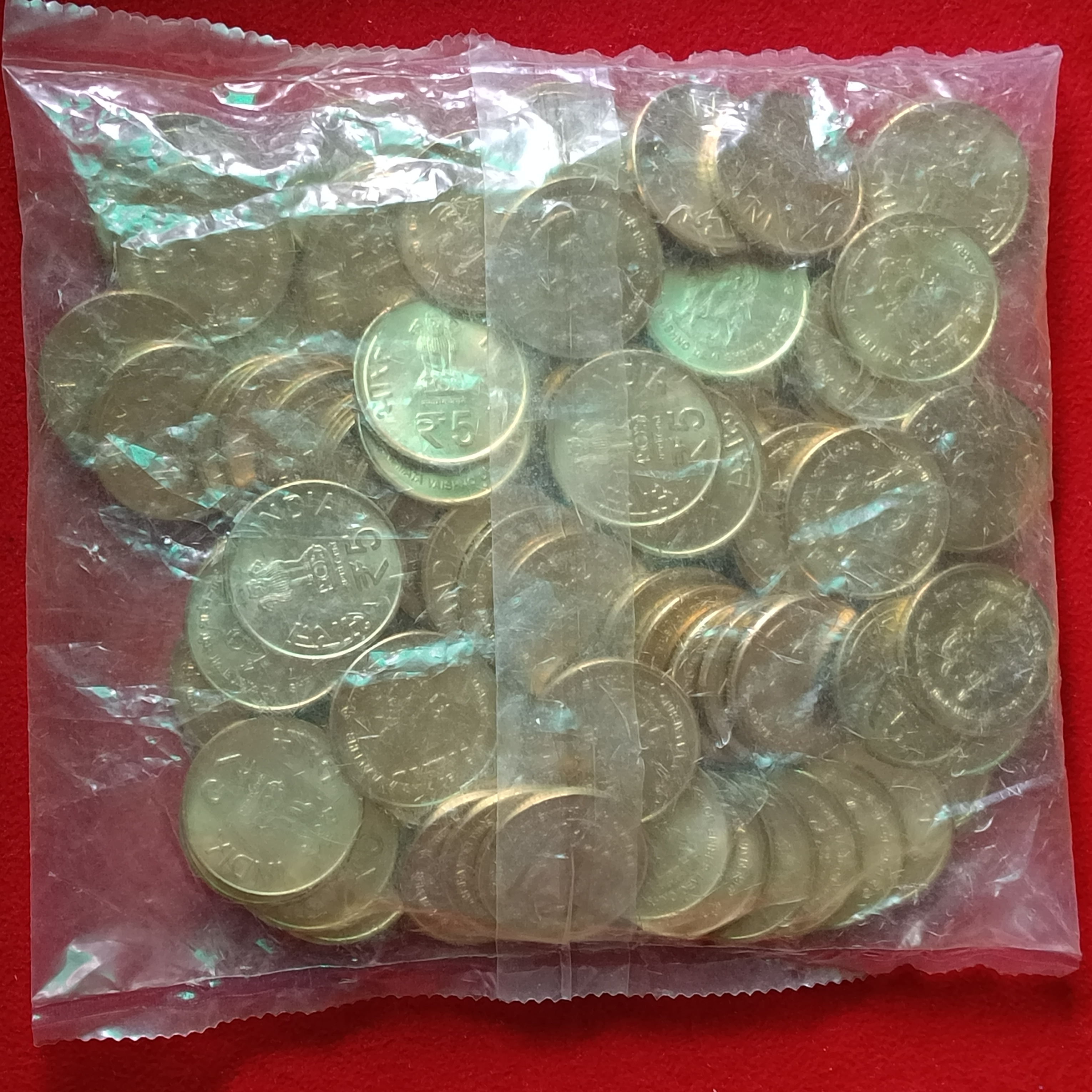 Five Rs Nickel Brass Coin Shri Mata Vaishno Devi Shrine Board 2012 Year RBI Sealed Packet 100 Pcs Bombay Mint Gem Bunc Condition