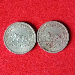 George Vi One Rs 1947 Year Lahore Mint 2 Pcs Given