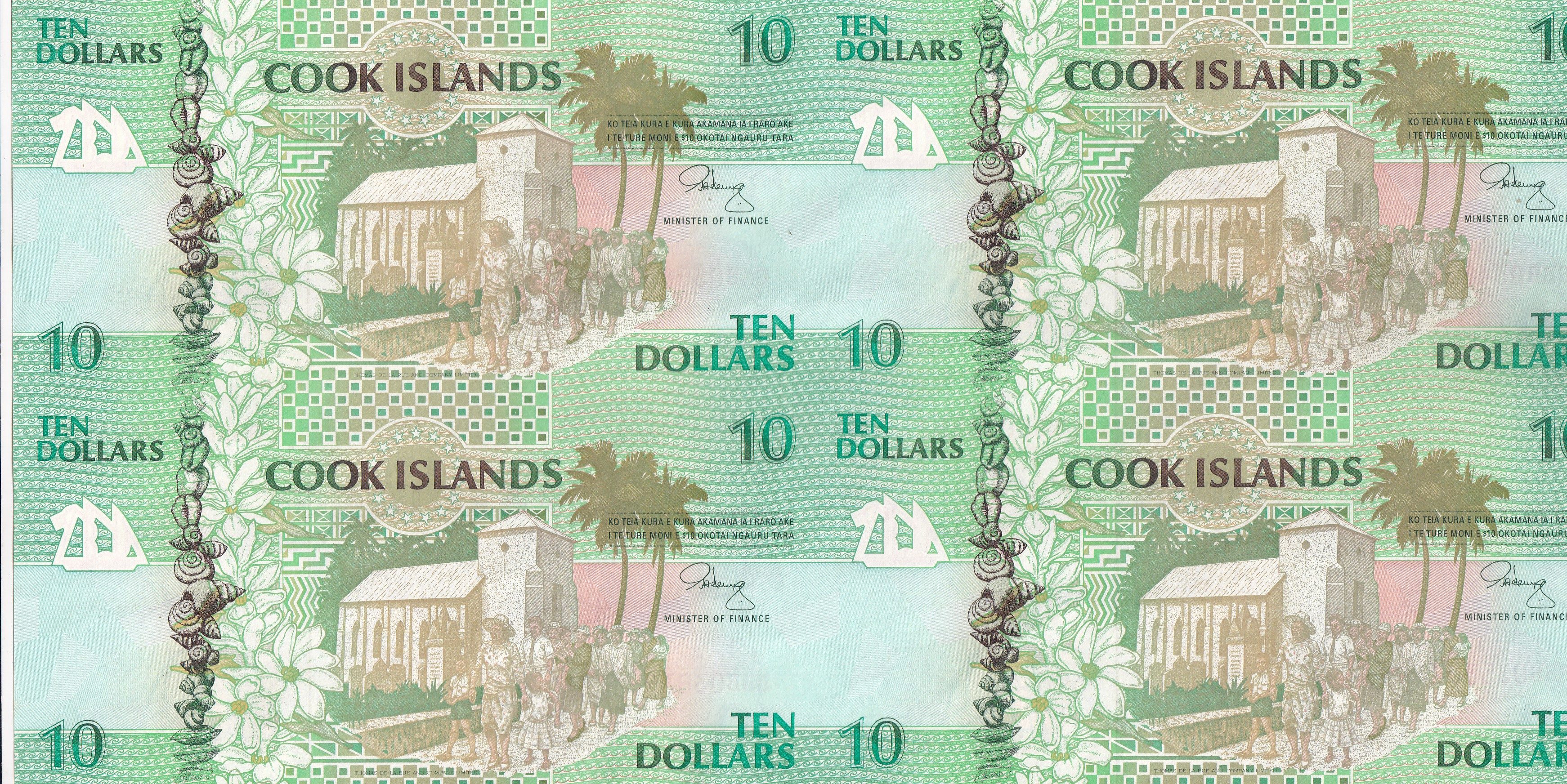 Cook Islands ten dollars 4 pcs uncut sheet extremely rare sheet