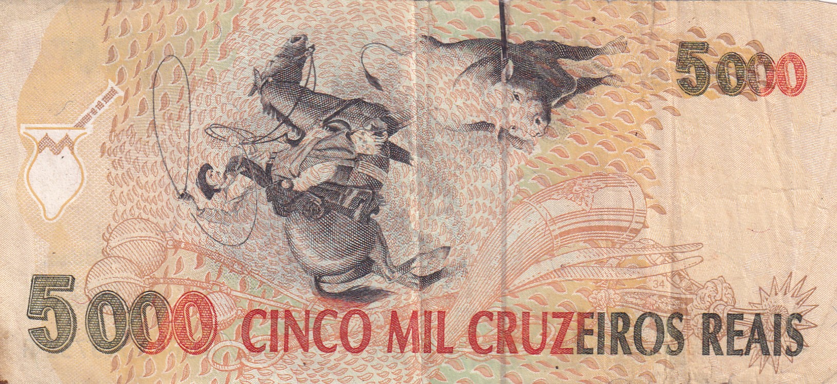 Brazil 5000 Cruzeiros Reais Rare Note