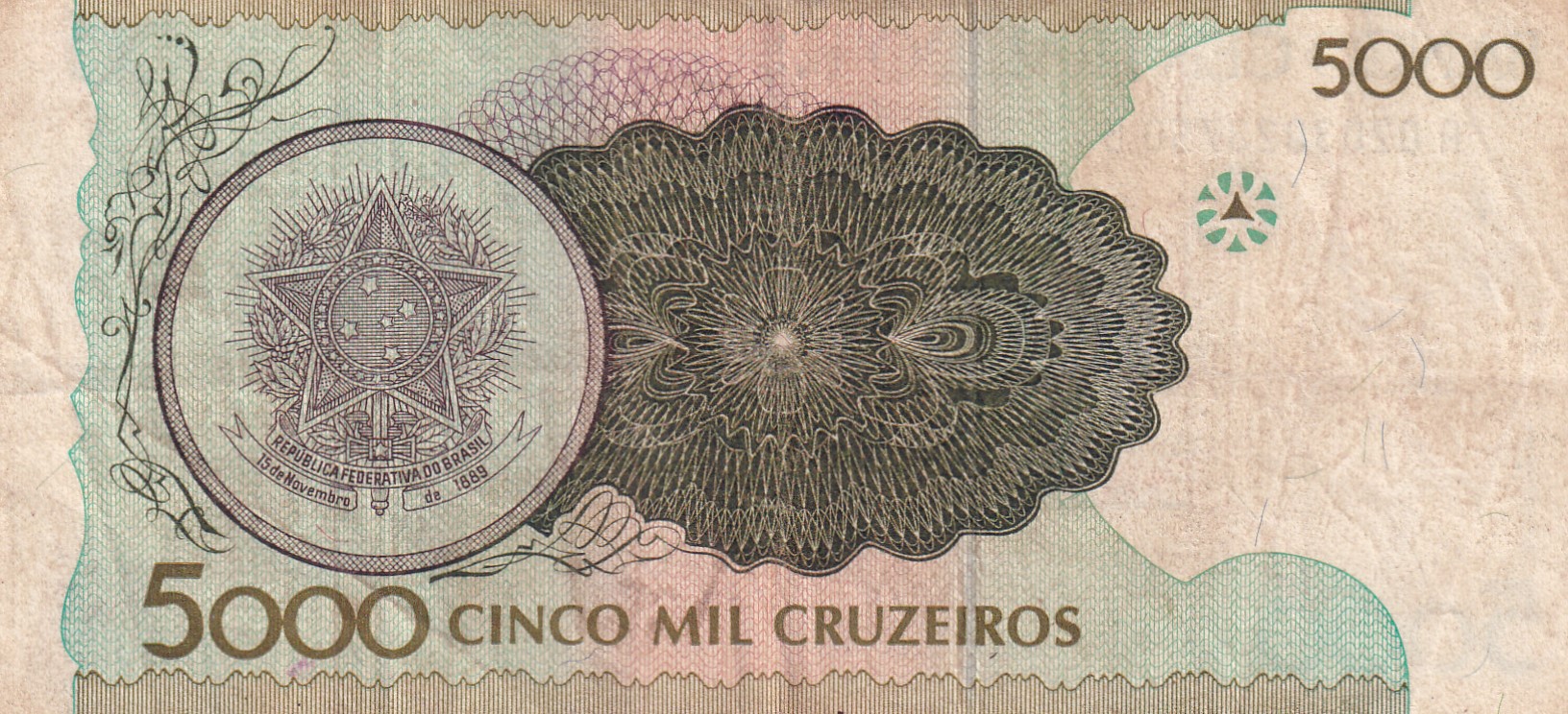 Brazil 5000 Cruzeiros 3rd edition; Provisional issue Rare Note