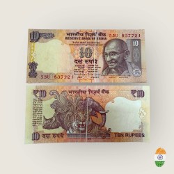 Rs 10 India Banknote Error Massive Crease in Center Unique and Rare