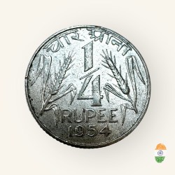 One Fourth Rupee Republic India 1954 Issue Unique and Rare