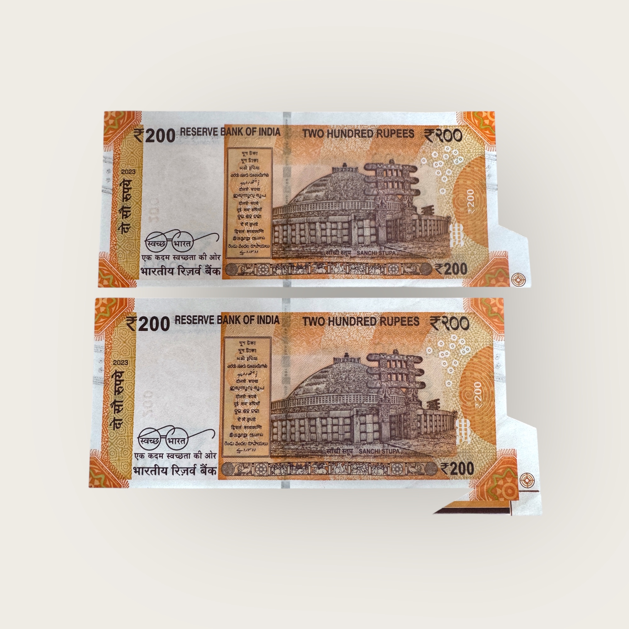 Rs 200 India Banknote Misprint Error Extra Paper Unique and Rare 2 Notes In Sequence