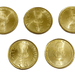 5 Rupees Ni/Brs Commemorative Issue "PCM" Prasanta Chandra Mahalanobis Lot of 5 coins **Scare** GEM UNC Conditions.