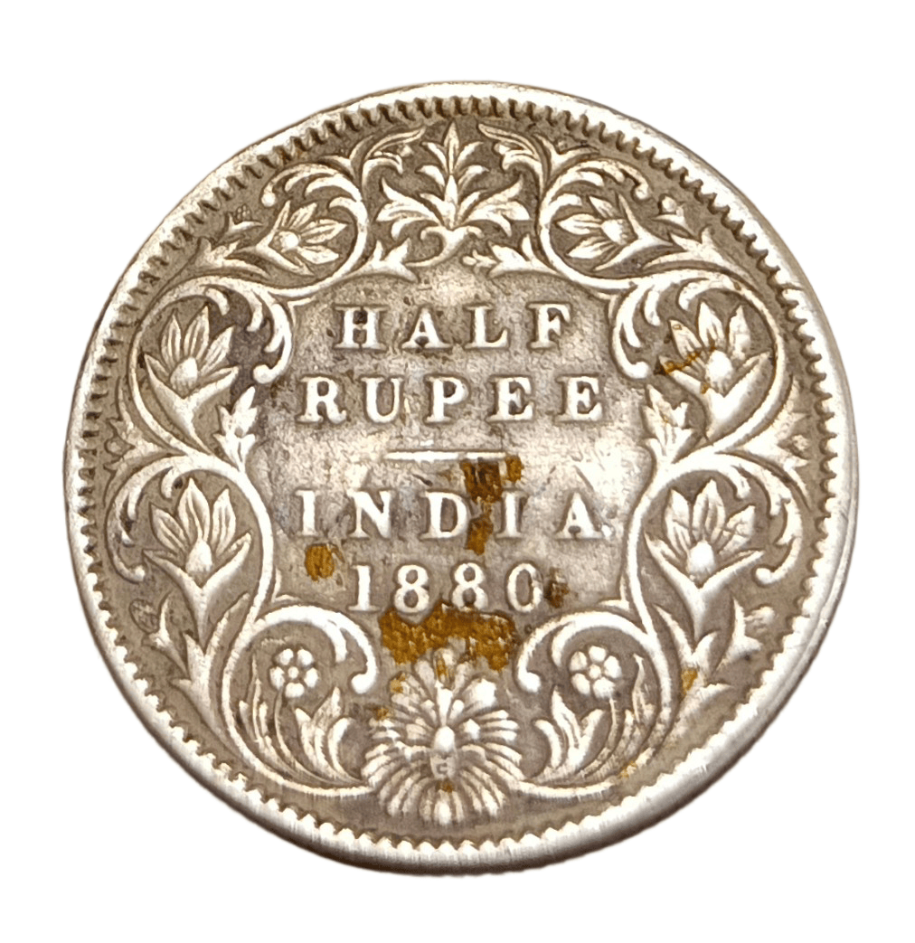 British India Silver Half Rupee Key Date "1880" Victoria Empress **EX-Rare** Collectable Grade Hook Removed Ex-Mount.