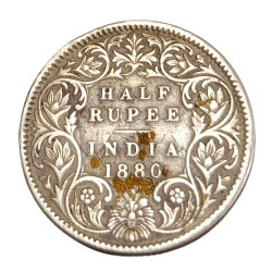British India Silver Half Rupee Key Date "1880" Victoria Empress **EX-Rare** Collectable Grade Hook Removed Ex-Mount.