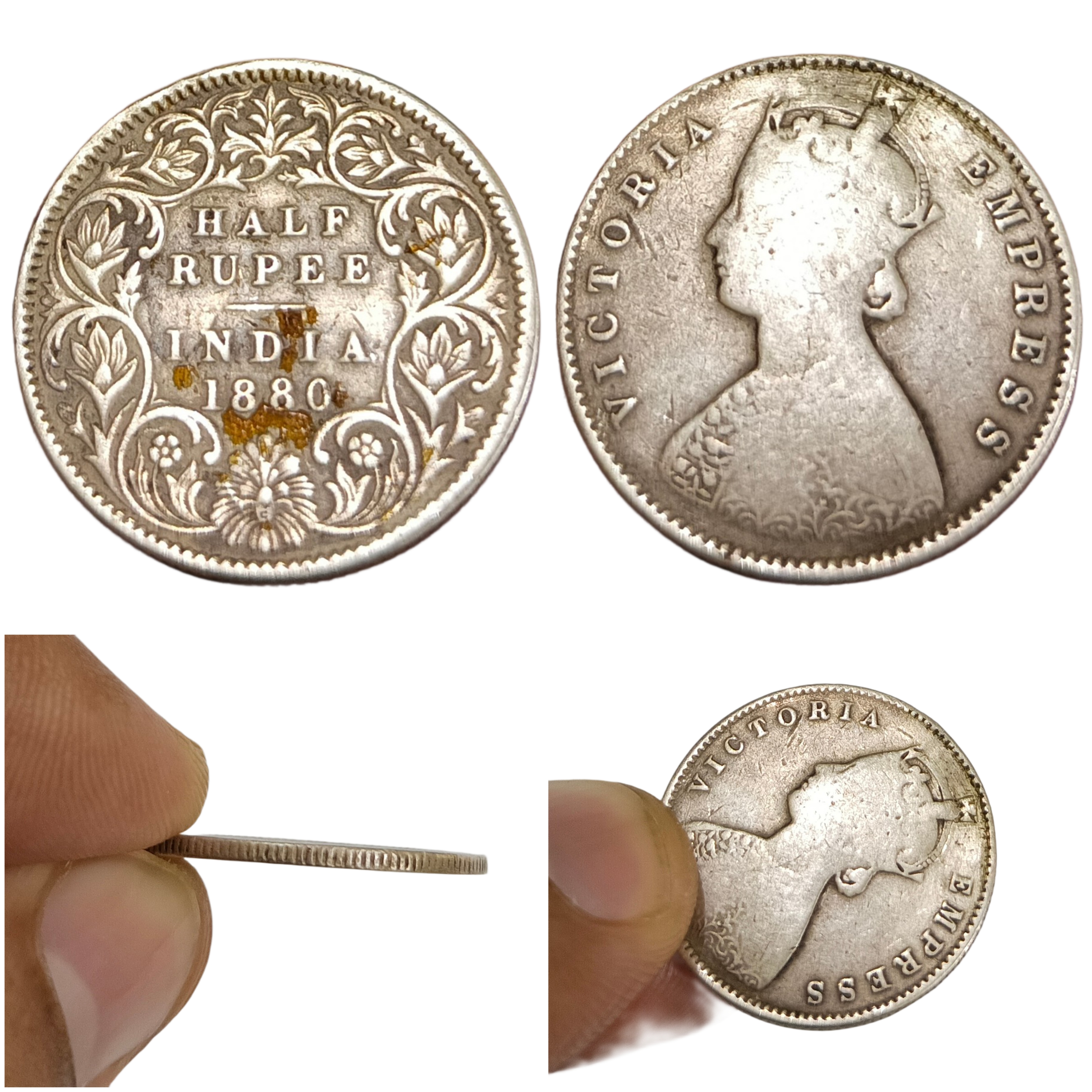 British India Silver Half Rupee Key Date "1880" Victoria Empress **EX-Rare** Collectable Grade Hook Removed Ex-Mount.