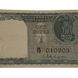 One Rupee Old A2 Issue Sign K.G Ambegaonkar Floral Motif Pattern Fancy Ladder Serial Number 010203 **V.Rare** High Collectable Grade.