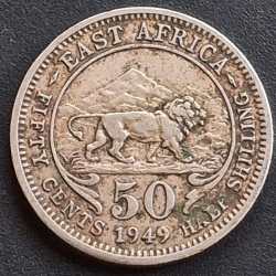 East Africa 50 Cents 1949 - George VI Rare Coin # l-708