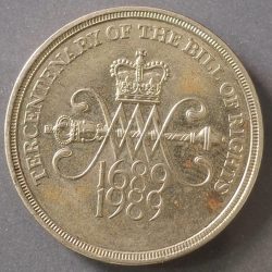 United Kingdom 2 Pounds 1989 - Elizabeth 3rd portrait; Bill of Rights rare coin # I-804