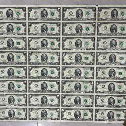 America 2 Dollar (32 Note) Uncut Sheet (C) Series with ROLL BOX and Certificate
