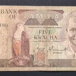 Zambia 5 Kwacha lowest price rare note # b-2