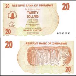 Zimbabwe 20 Dollars Bearer Cheque 2007 P40 UNC Unique and Rare