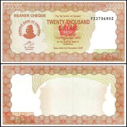 Zimbabwe 20000 Dollars Bearer Cheque 2005 P23f UNC Unique and Rare