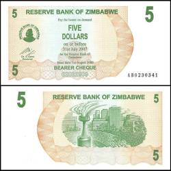 Zimbabwe 5 Dollars Bearer Cheque 2007 P38 UNC Unique and Rare
