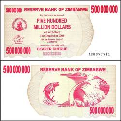 Zimbabwe 500 Million Dollars Bearer Cheque 2008 P60 UNC Unique and Rare