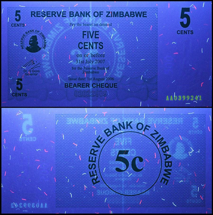 Zimbabwe 5 Cent Bearer Cheque 2006 P34 UNC Unique and Rare